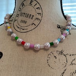 🌈 Faux Glass Blush Pink Pearls with Coloured Beads Necklace